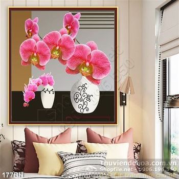 Tranh chậu hoa nghệ thuật hoa lan hồng