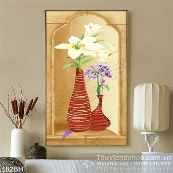 Tranh chậu hoa nghệ thuật sơn dầu 3d wall