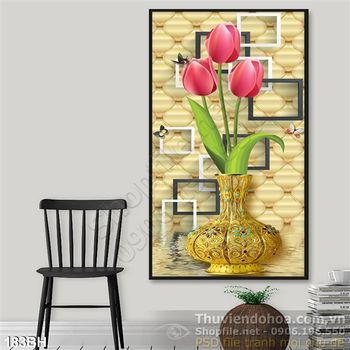 Tranh bình hoa mạ vàng và hoa tulip