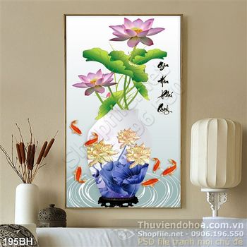 Tranh bình hoa tranh bình hoa sen và cá chép