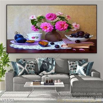 Tranh bình hoa hoa dầu nghệ thuật 3d đẹp