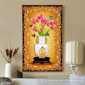 Tranh bình hoa giả ngọc 3d và khung tranh đẹp