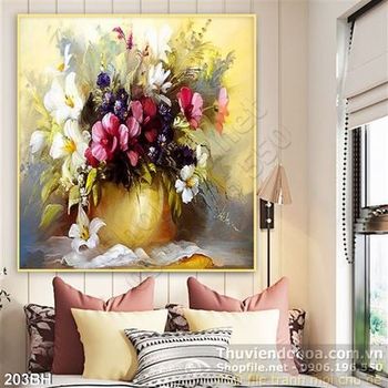 Tranh bình hoa sơn dầu in gạch men 3d ấn tượng