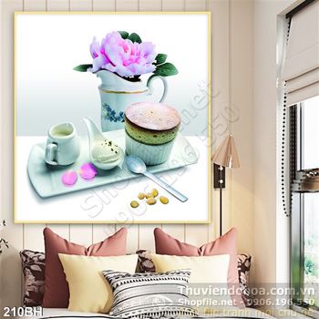 Tranh chậu hoa điểm tâm sáng