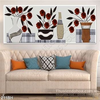 Tranh bình hoa khổ ngang nghệ thuật trang trí phòng khách