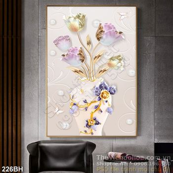 Tranh bình hoa giả ngọc lụa 3d in gạch men