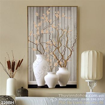 Tranh chậu hoa nghệ thuật màu trắng đẹp