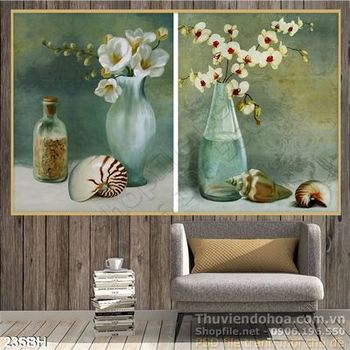 Tranh chậu hoa sơn dầu đẹp ấn tượng