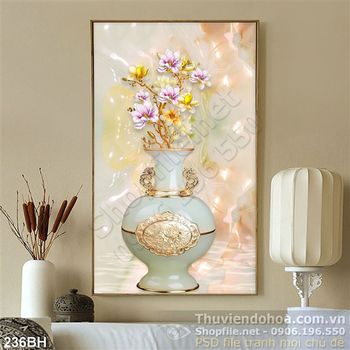 Tranh bình hoa giả ngọc decor wall psd