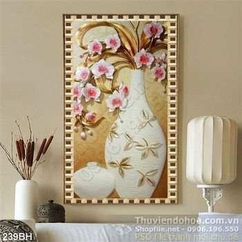 Tranh chậu hoa lụa 3d treo tường ấn tượng