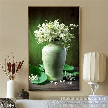 Tranh chậu hoa màu xanh