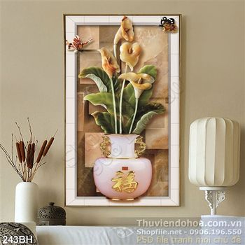 Tranh bình hoa  giả ngọc ấn tượng in gạch men