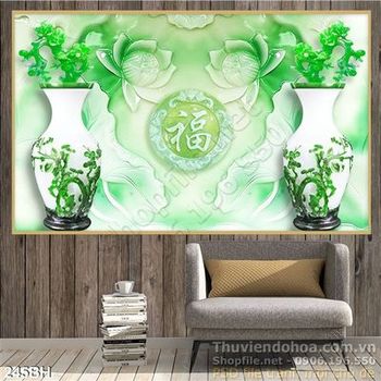 Tranh chậu hoa giả ngọc màu xanh lam phong thủy