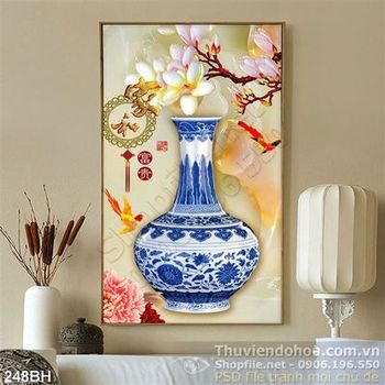 Tranh bình hoa gốm sứ cổ giả ngọc