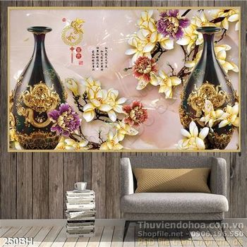 Tranh chậu hoa cổ giả ngọc decor