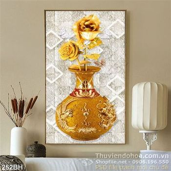 Tranh bình hoa  hoa hồng mạ vàng