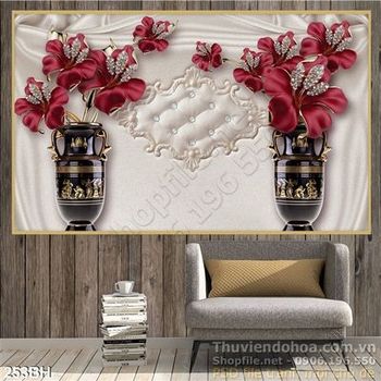 Tranh chậu hoa cổ và hoa giả ngọc 3d psd