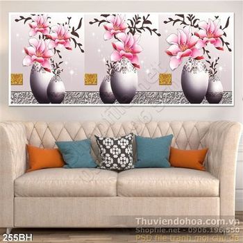 Tranh bình hoa 3 tấm treo phòng khách ấn tượng