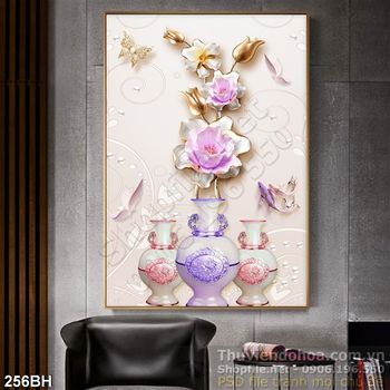 Tranh bình hoa giả ngọc lụa 3d psd