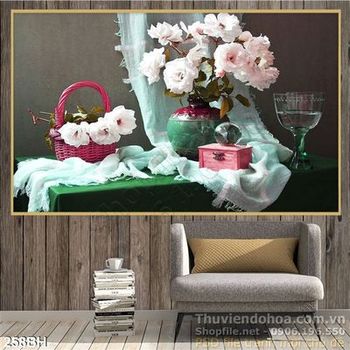 Tranh chậu hoa sơn dầu