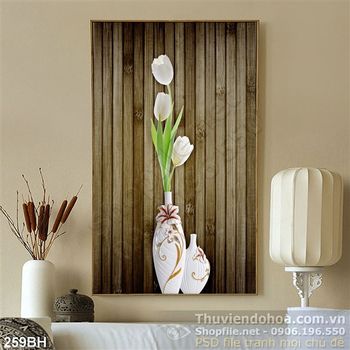 Tranh bình hoa gốm trắng nghệ thuật psd