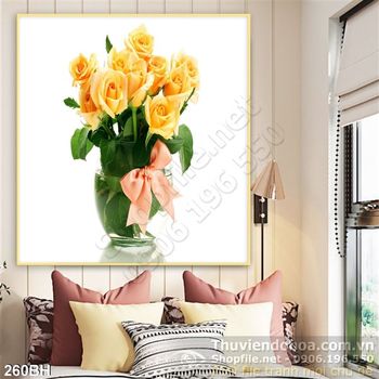 Tranh bình hoa hoa hồng màu vàng
