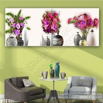Tranh bình hoa bộ 3 tấm treo tường canvas