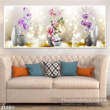 Tranh bình hoa trang trí phòng khách ấn tượng