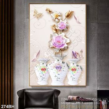 Tranh bình hoa nghệ thuật lụa 3d đẹp
