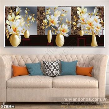 Tranh bình hoa treo tường canvas psd