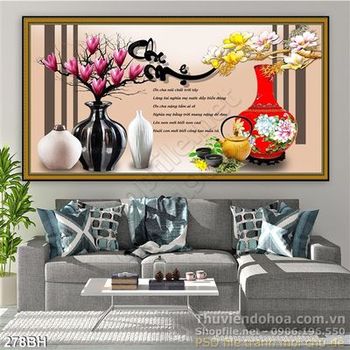 Tranh bình hoa nghệ thuật  cha mẹ