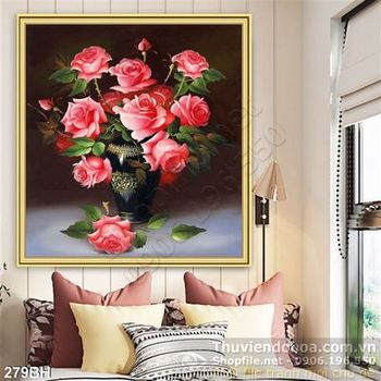 Tranh bình hoa hoa hồng sơn dầu