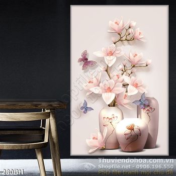 Tranh chậu hoa nghệ thuật treo tường psd đẹp