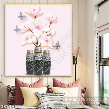 Tranh bình hoa hiện đại lụa 3d treo tường