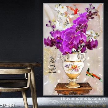 Tranh bình hoa hoa lan lớn trang trí phòng khách