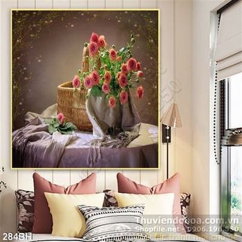 Tranh chậu hoa hoa hồng in gạch men