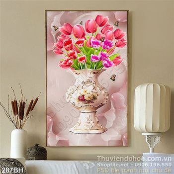 Tranh chậu hoa tulip nghệ thuật ấn tượng