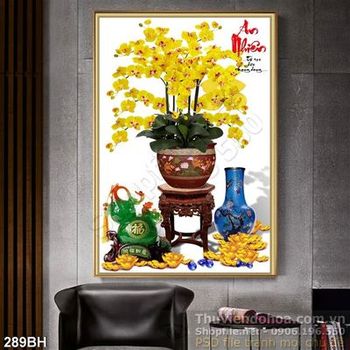 Tranh bình hoa lan màu vàng an nhiên