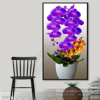 Tranh bình hoa lan tím ấn tượng in uv