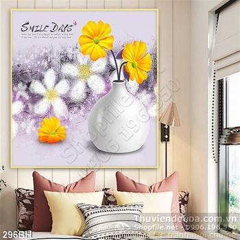 Tranh bình hoa gốm sứ in gạch