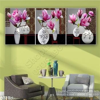 Tranh bình hoa psd treo tường decor wall