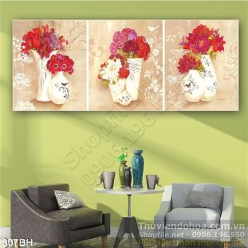 Tranh chậu hoa gốm sứ nghệ thuật in gạch men
