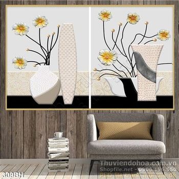 Tranh bình hoa nghệ thuật hiện đại in gạch