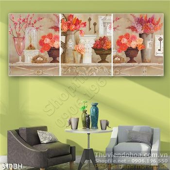 Tranh bình hoa ghép trang trí phong khách độc đáo
