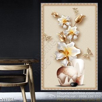 Tranh chậu hoa hiện đại nghệ thuật in uv