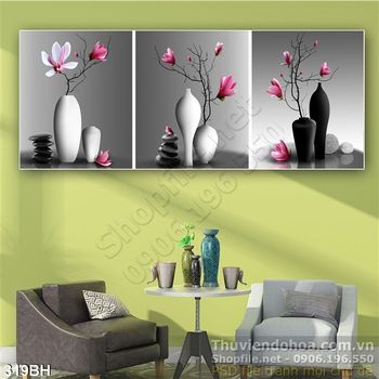 Tranh bình hoa nghệ thuật trắng đẹp psd