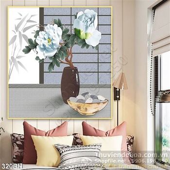 Tranh bình hoa nghệ thuật giả ngọc hoa mẫu đơn psd