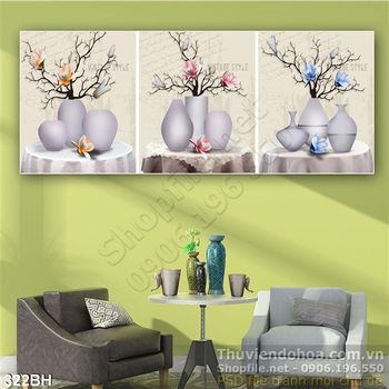 Tranh chậu hoa hiện đại in gạch men psd