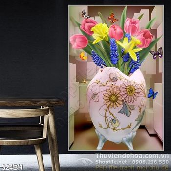 Tranh bình hoa nghệ thuật vẽ ấn tượng hoa tulip