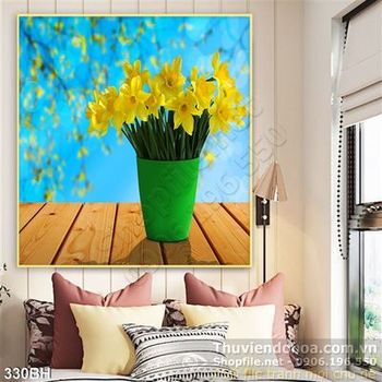 Tranh bình hoa trang trí phòng khách psd